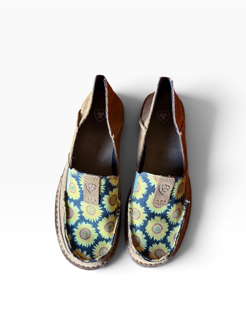 Ariat Women’s Sunflower Suede/Canvas Slip-Ons in Brown and Yellow Size 8 1/2